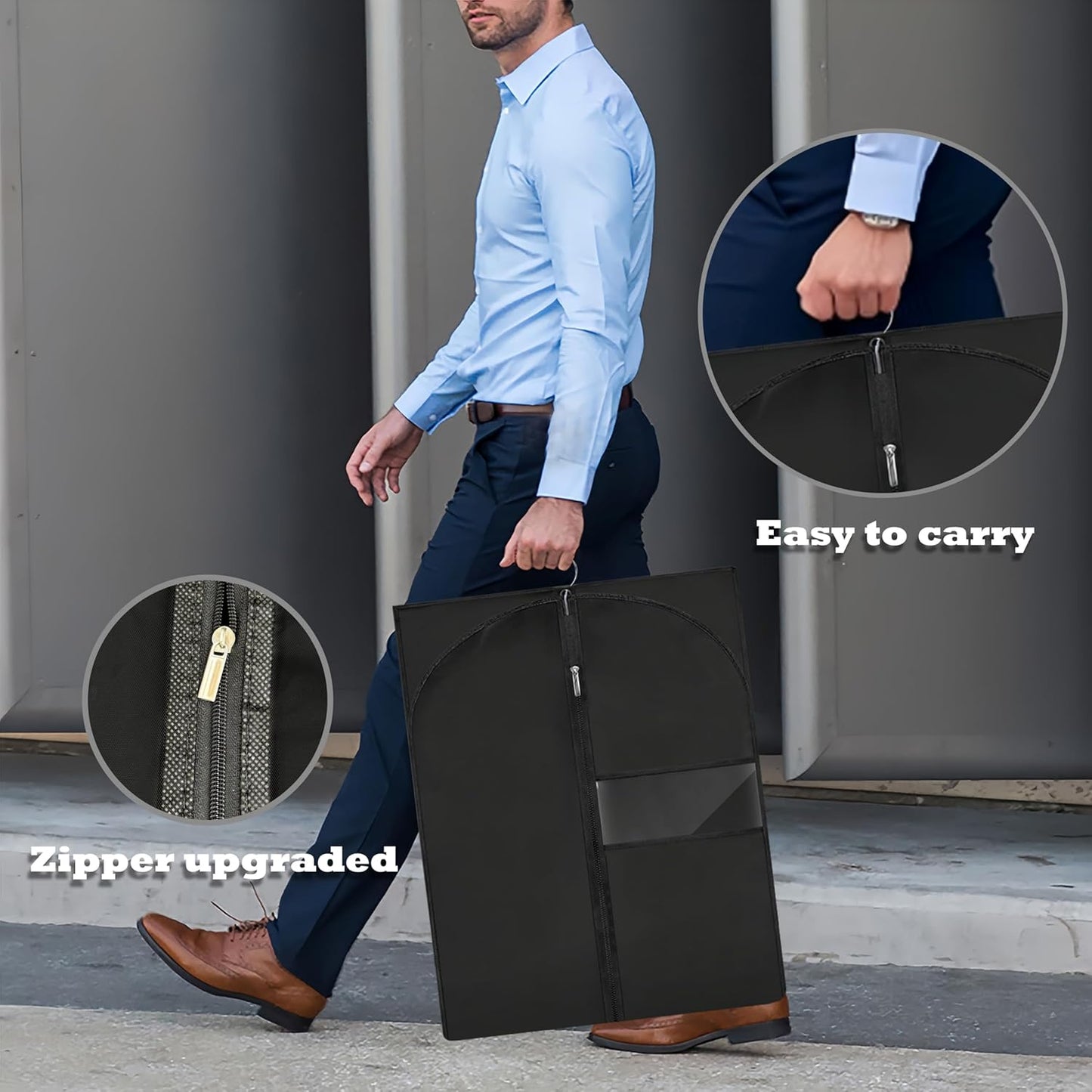 Dress Bags for Gowns Long, 65'' Garment Bags for Hanging Clothes, Suit Bag Cover for Storage and Travel (Black)