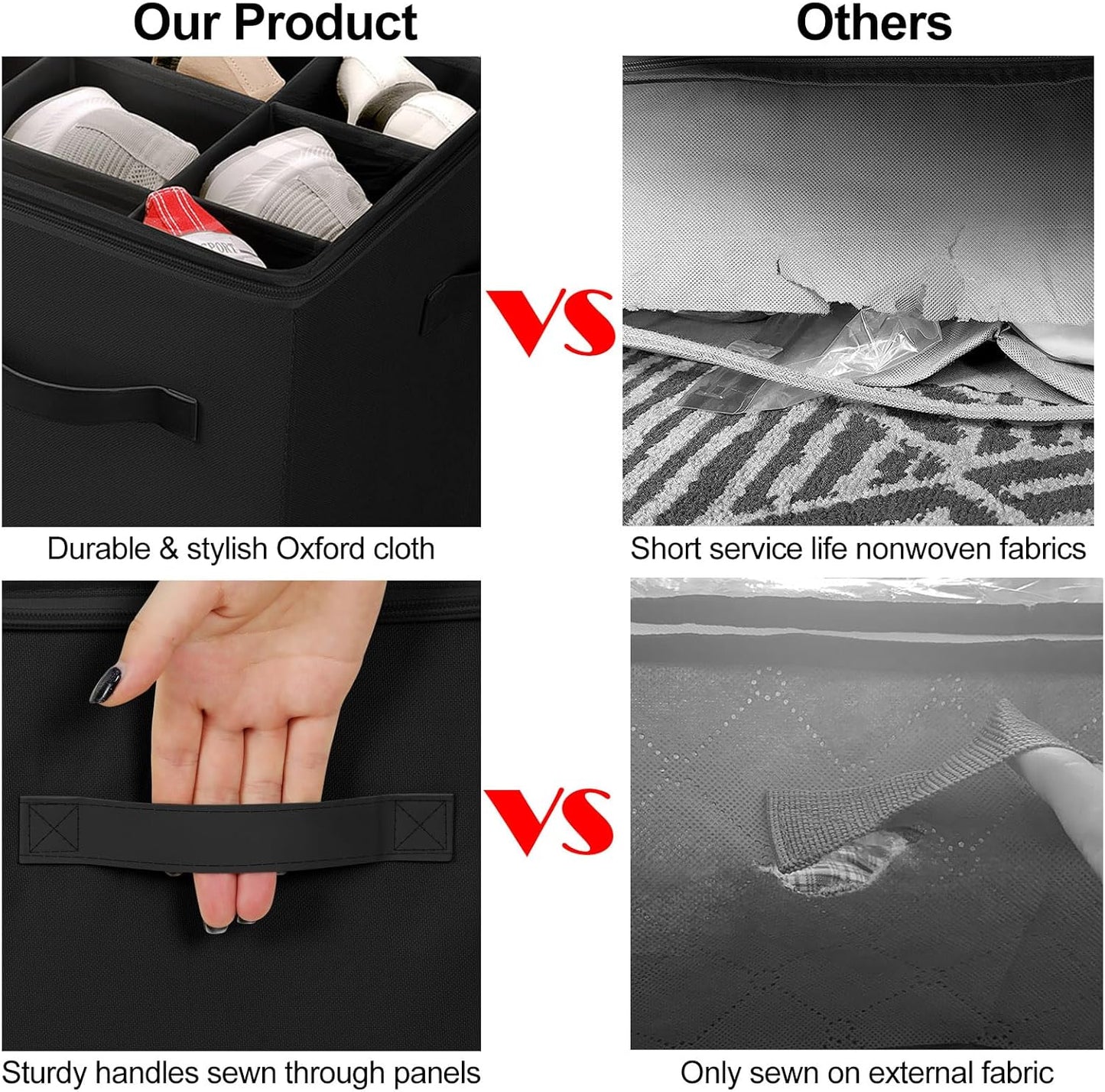 Shoe Organizer for Closet 2 Pack, Foldable Shoe Box with Adjustable Divider and Clear Cover, Space Saving Shoe Storage Organizer Cabinet with Reinforced Handles, Fits 40 Pair, Black, TP11B