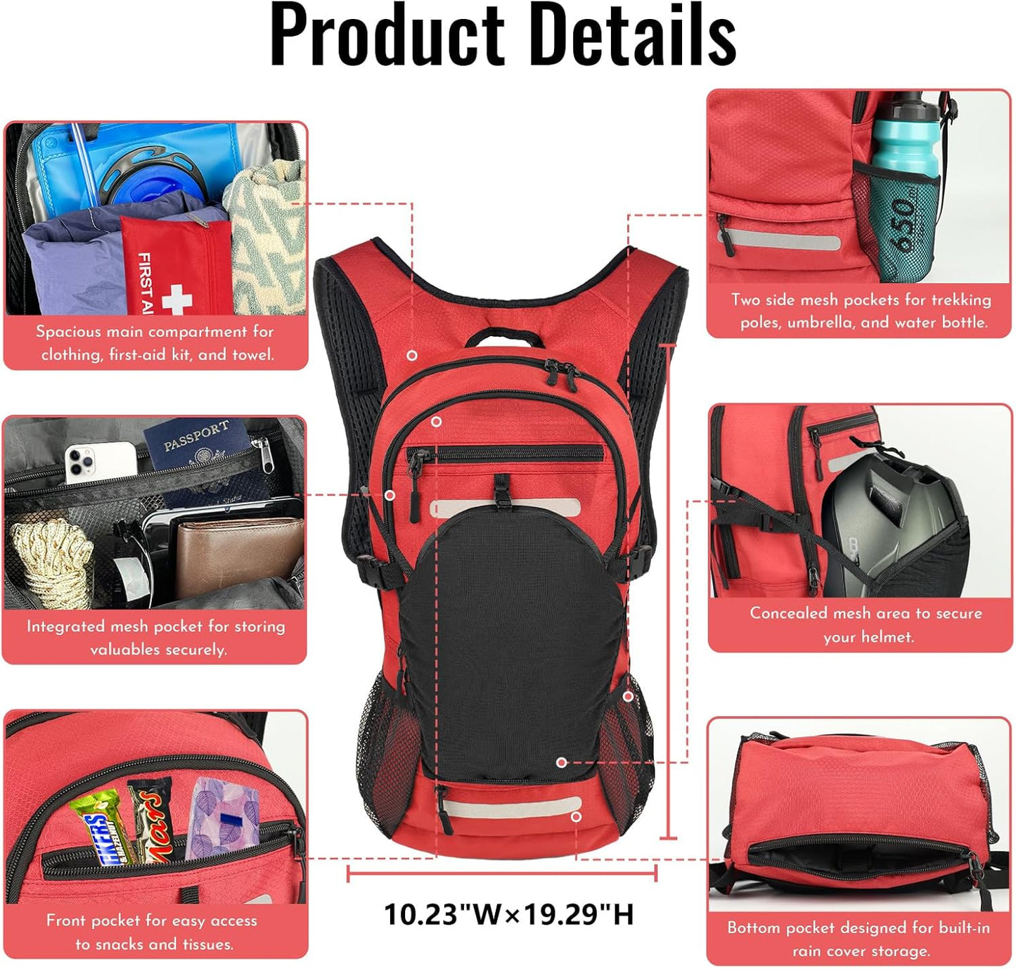 Zavothy 18L Hydration Backpack with 3L Water Bladder – Waterproof Hiking Pack with Insulated Bladder Compartment, Hidden Helmet Holder & Rain Cover – for Running, Cycling, and Camping