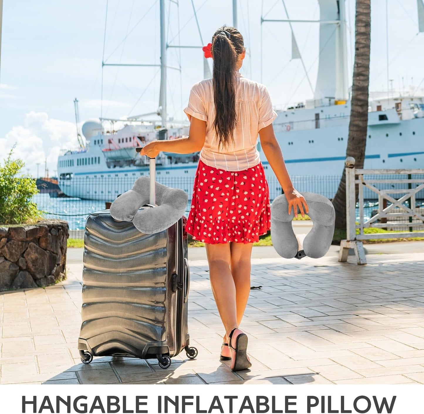 Sintuff 2 Pack Inflatable Travel Pillow for Airplanes Inflatable Neck Flight Pillows with Compact Bag and Blindfold for Traveling, Airplane, Train, Car, Office(Gray)