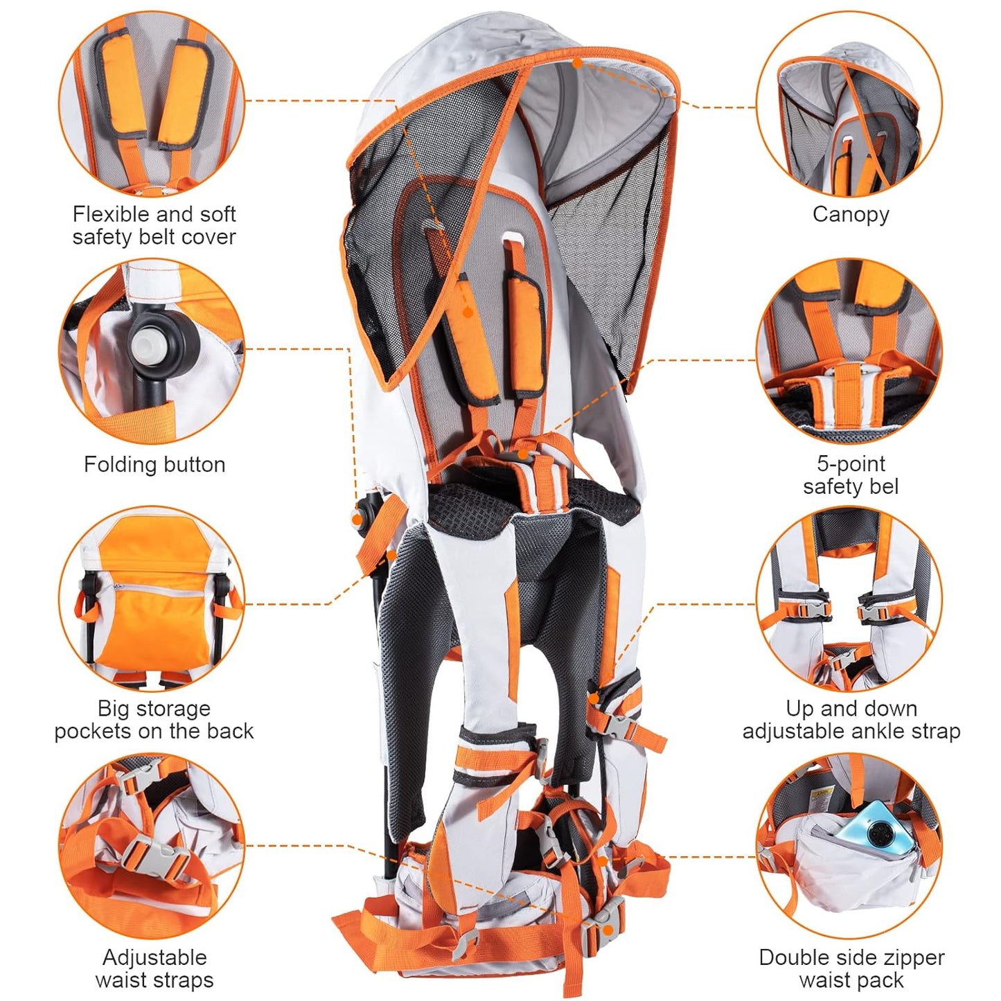 Baby Shoulder Carrier Baby Hiking Backpack Carrier with Rain Cover Sun Shade for Child Safe Backrest and Toddler Ergonomic Seat Holds 40 Pound for Children Between 6 Months-3 Years Old Babies