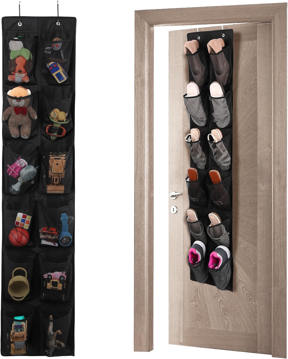 12 Large Pockets Over The Door Hanging Shoe Organizer, Black
