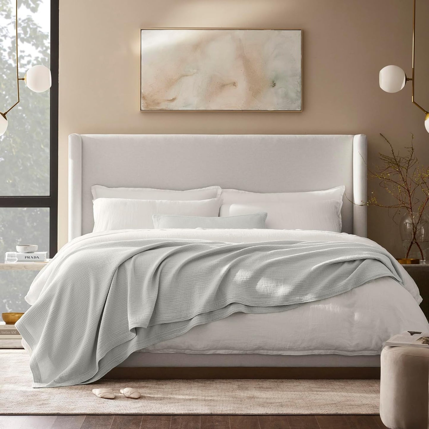 BOLL & BRANCH Dream Bed Blanket - Full/Queen, Mist - Luxury 100% Organic Cotton - Soft, Lightweight and Breathable - Cloud-Like Touch