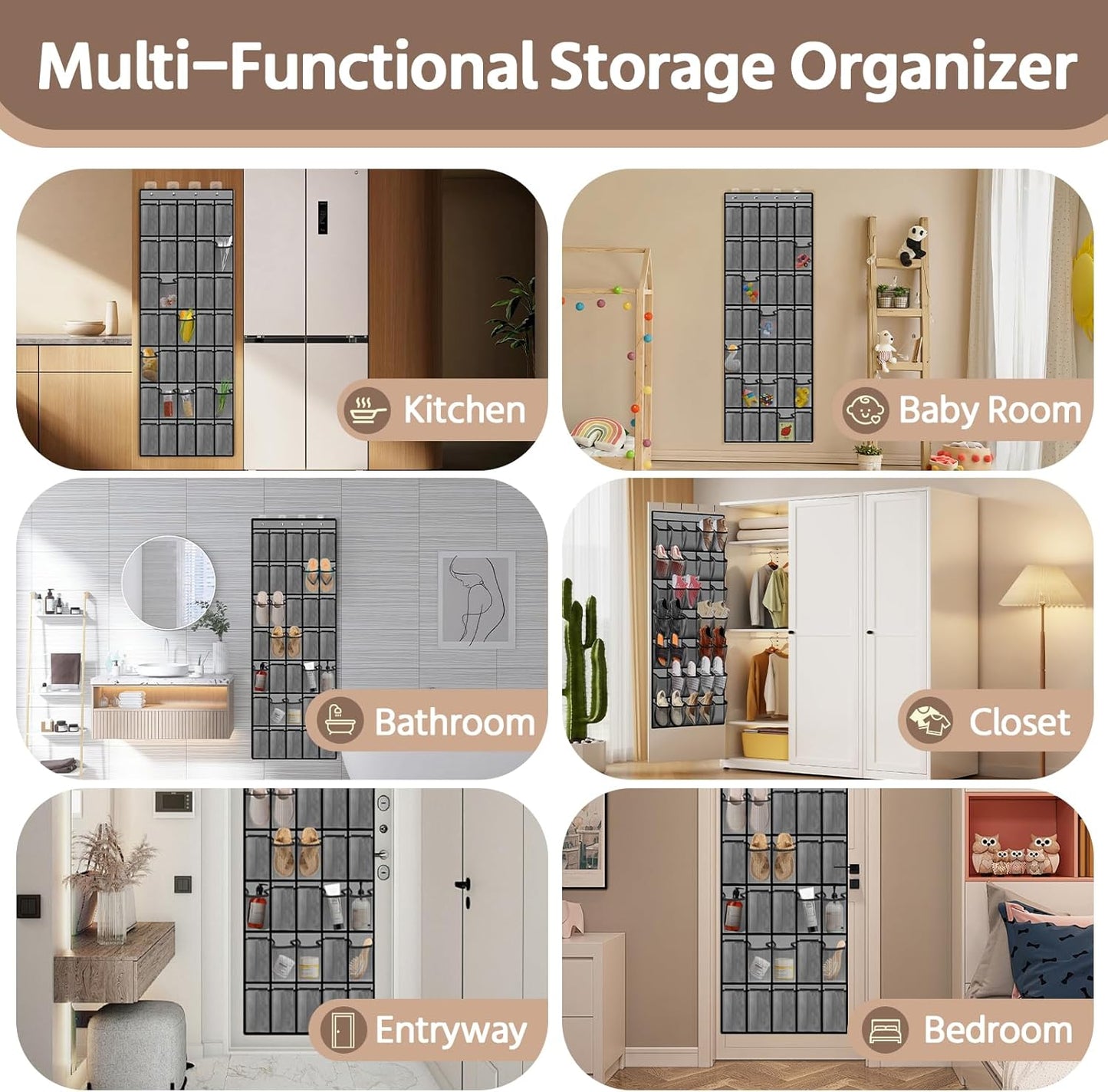 35 Pocket Over the Door Shoe Organizer,Reusable Breathable Large Mesh Bag Men's & Women's Sneaker Organizer,Shoe Organizer for Kids,Hanging Shoe Storage Hanging Bag (Gray)