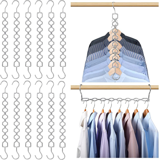12 Pack Space Saving Hangers for Clothes, Heavy Duty 30Lbs Capacity Magic Clothes Space Saver Sturdy Metal Hanger Organizer with 360° Swivel Hook, Closet Organizers Storage Dorm Essentials Silver