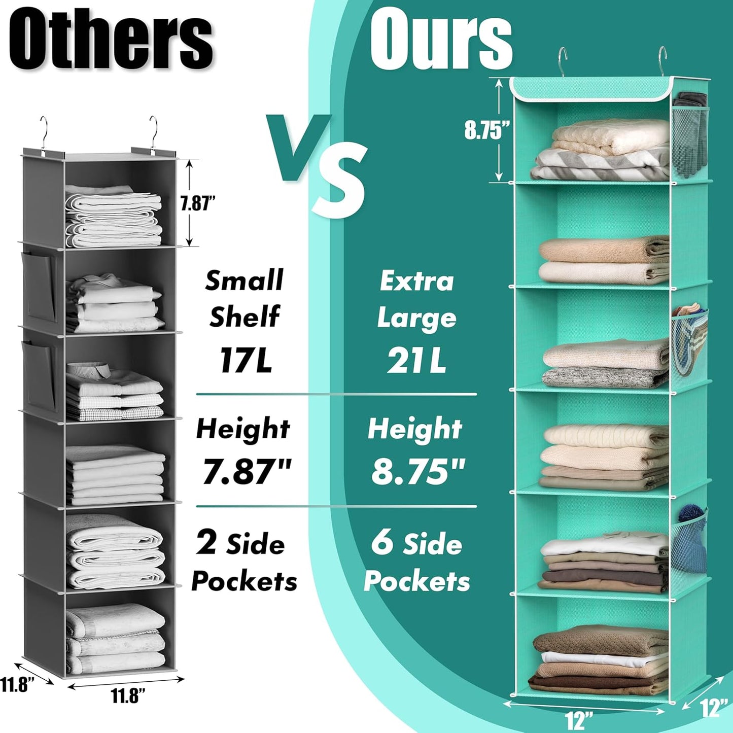 Simple Houseware 6 Shelf Hanging Closet Organizer, Turquoise