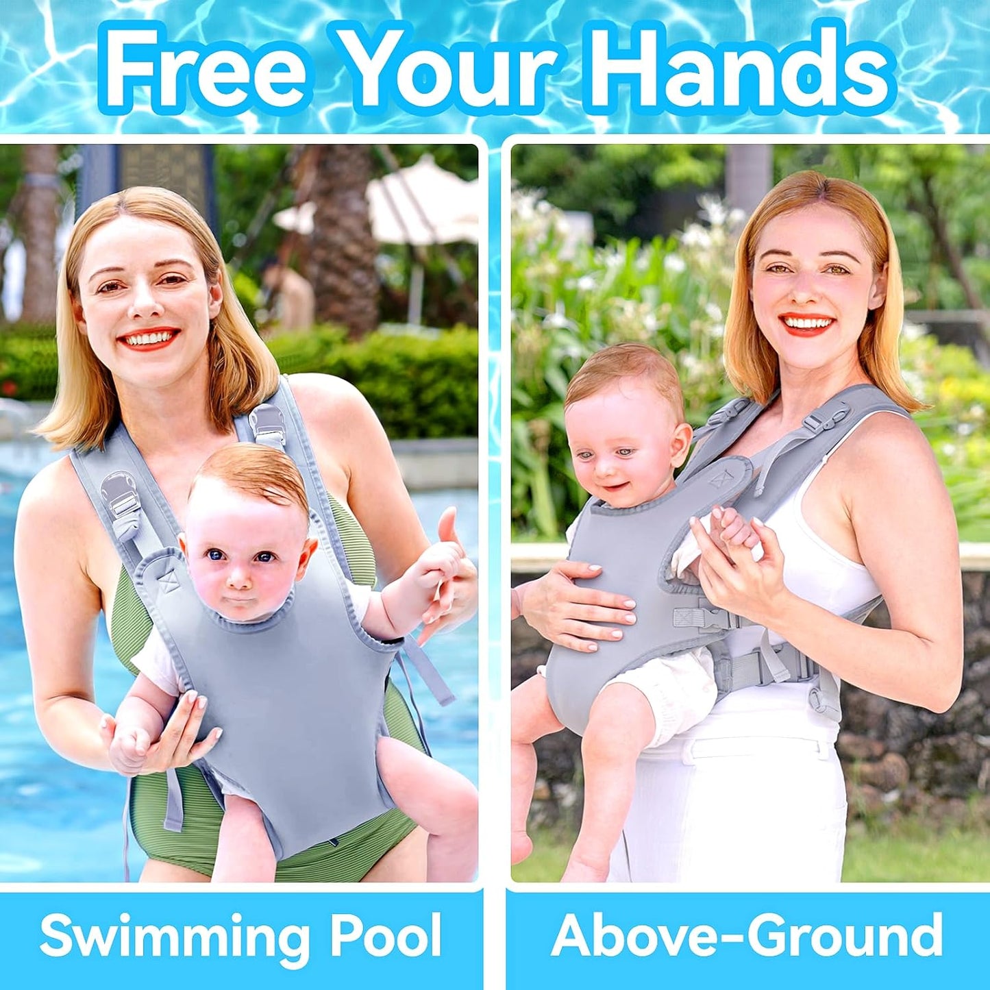 Baby Carrier, Dual-Use Adjustable Baby Sling Support Infant Chest Holder with Drawstring Backpack for Newborn to Toddler 13-33 lbs Swimming Pool Beach Land (Grey)