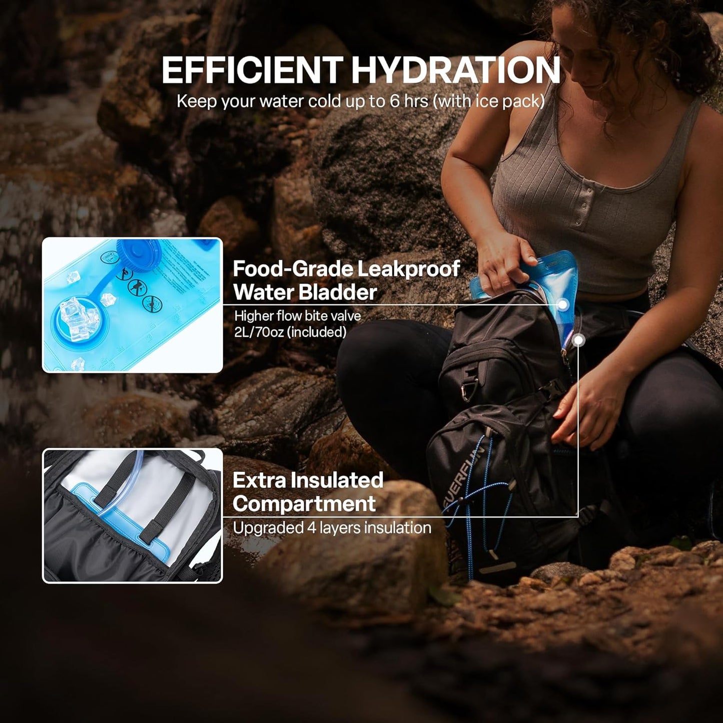 Everfun Hydration Backpack 18L with Water Bladder 2L/3L Hiking Water Backpack Women Men Hydration Pack Insulated Lightweight Day Hydropack with Storage for Hiking, Biking, Running, Festival