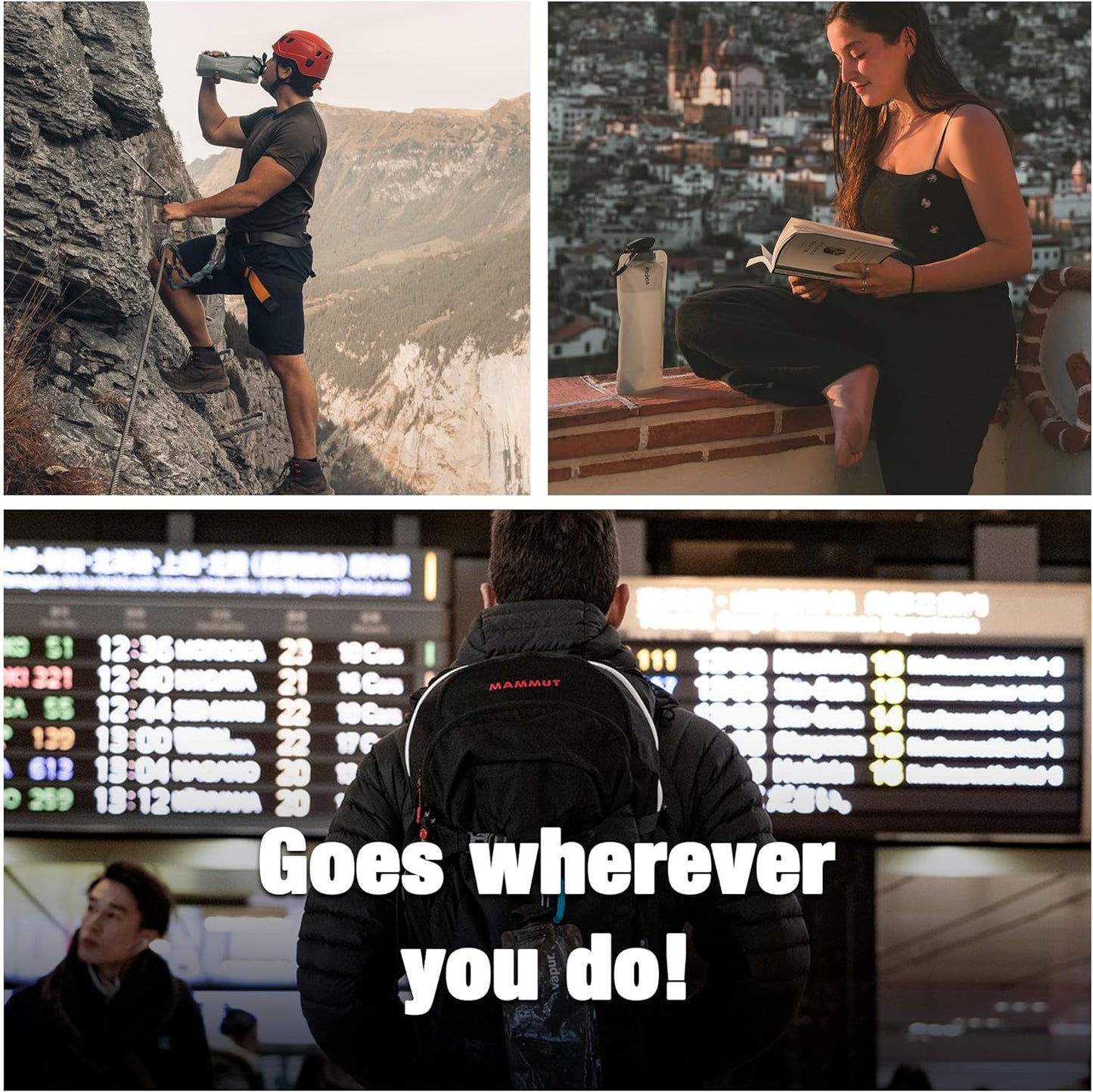 Vapur Collapsible Water Bottle With Carabiner, Compact Bottle Folds Flat For Hydration On The Go, Ideal for Traveling, Hiking or Camping, 34 Ounce, Whiteout, Pack of 1