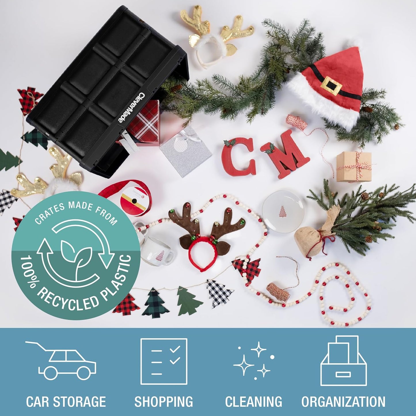 CleverMade Collapsible Storage Bins - Stone 3 Pack 46L - Stackable Containers Heavy Duty Capacity Folding Crates - Space-Saving for Home