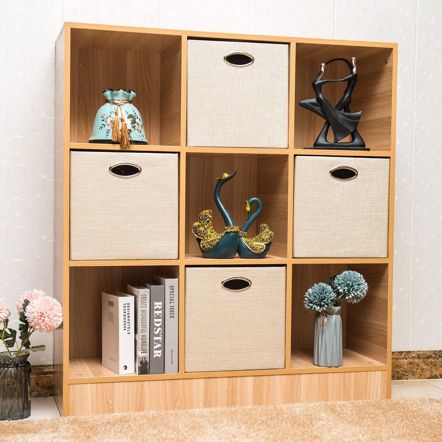 Posprica Storage Cubes, 12×12 Storage Bins, Fabric Drawers Organizer Basket, 4pcs, Beige