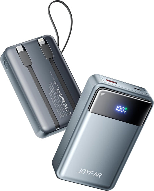 Portable Charger Power Bank - 30000mAh 65W Laptop Travel Essentials Battery Pack USB C Built in Cable Phone Fast Charging Compatible with iPhone 16 15 14 13 iPad MacBook Samsung Google (Grey)