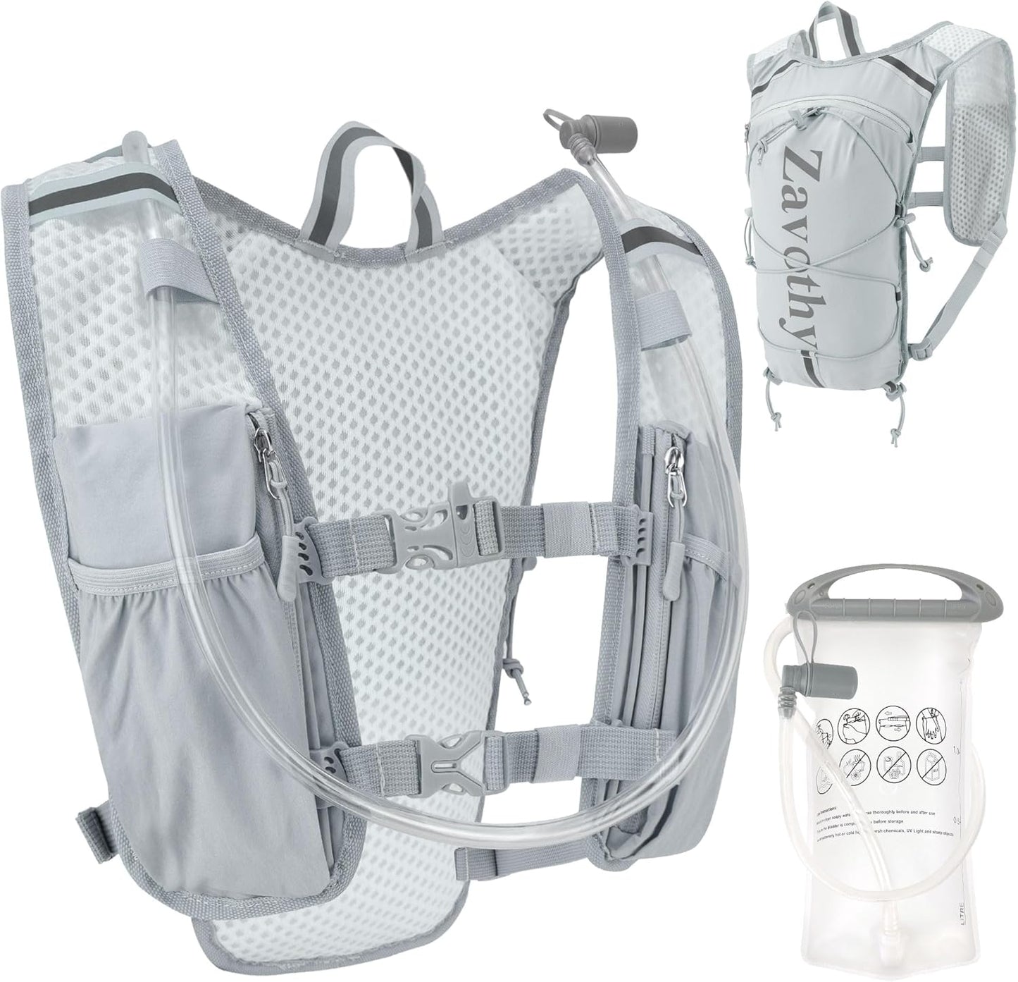Zavothy Hydration Running Vest for Men & Women – Lightweight 1.5L Hydration Pack with Phone Pockets, Water Bottle Holders, Reflective Strips, Rain Cover – Trail Running, Cycling, Marathon