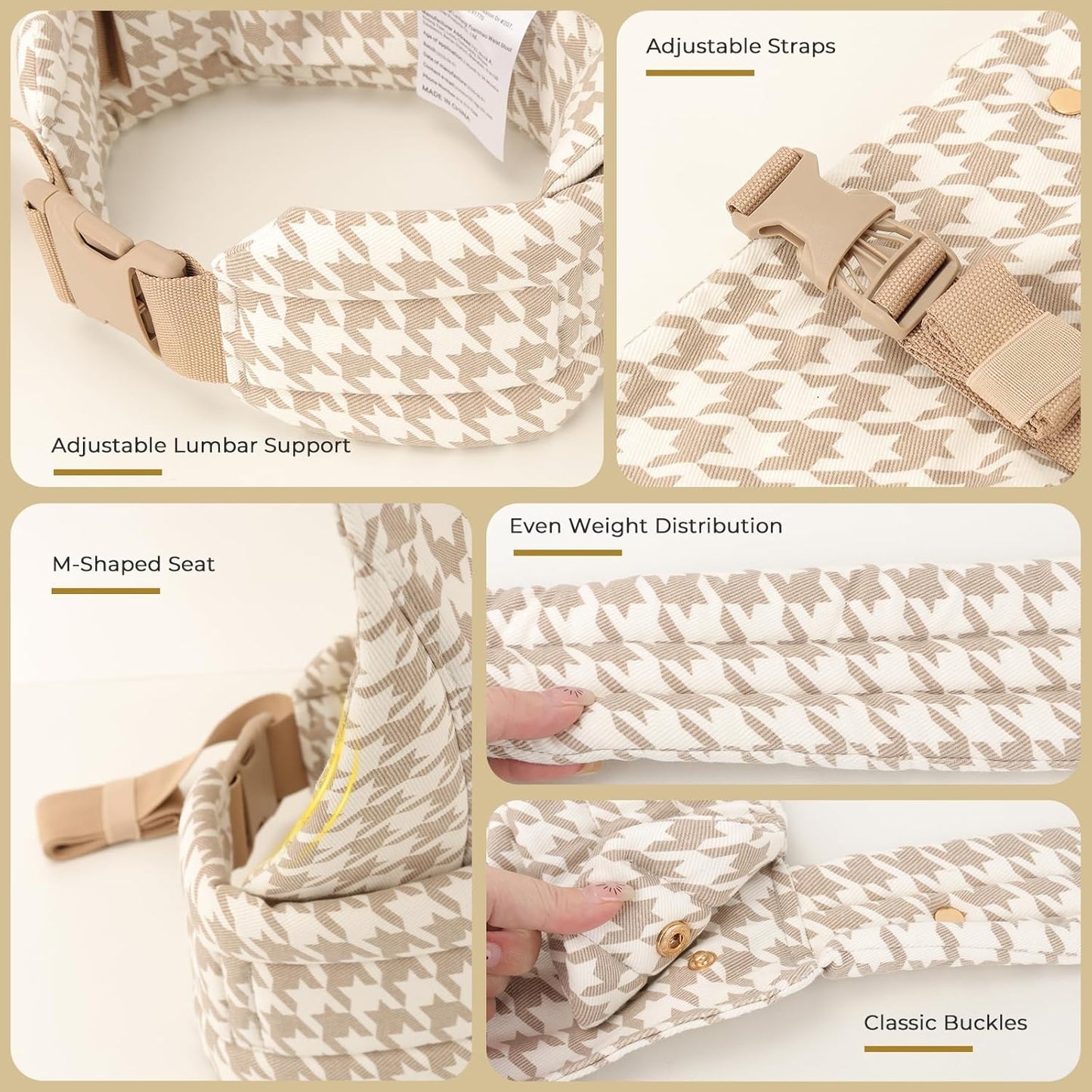 CycleMore Ergonomic Baby Carrier Newborn to Toddler - Lightweight & Breathable Infant Carrier with 3 Carry Positions, Hip-Healthy M-Shape Seat for 7-35 lbs (Houndstooth)