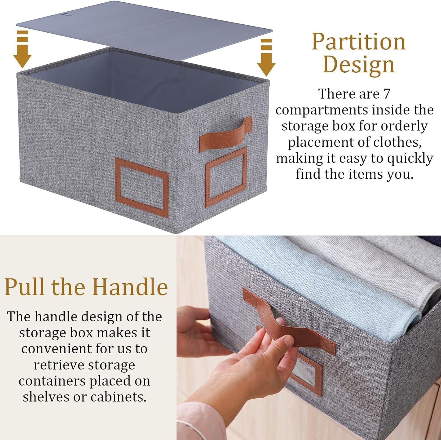 OUTBROS Foldable Storage Box for Shelves, 15.7 x 11.8 x 7.9 inch Fabric Baskets, Wardrobe Organiser with Handles, Suitable for Storing Clothes, Books, Cosmetics (Gray, 3-Pack)