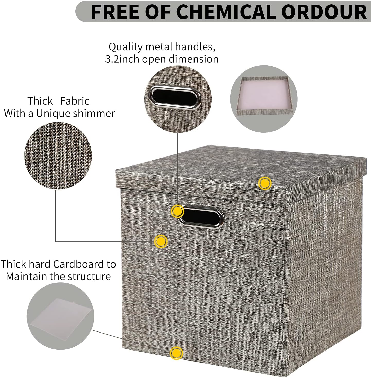 Posprica Storage Bins with Lids,13×13×13 Foldable Storage Cube Baskets Boxes Fabric Drawers for Closet Shelf Cabinet Bookcase,Set of 4,Coffee