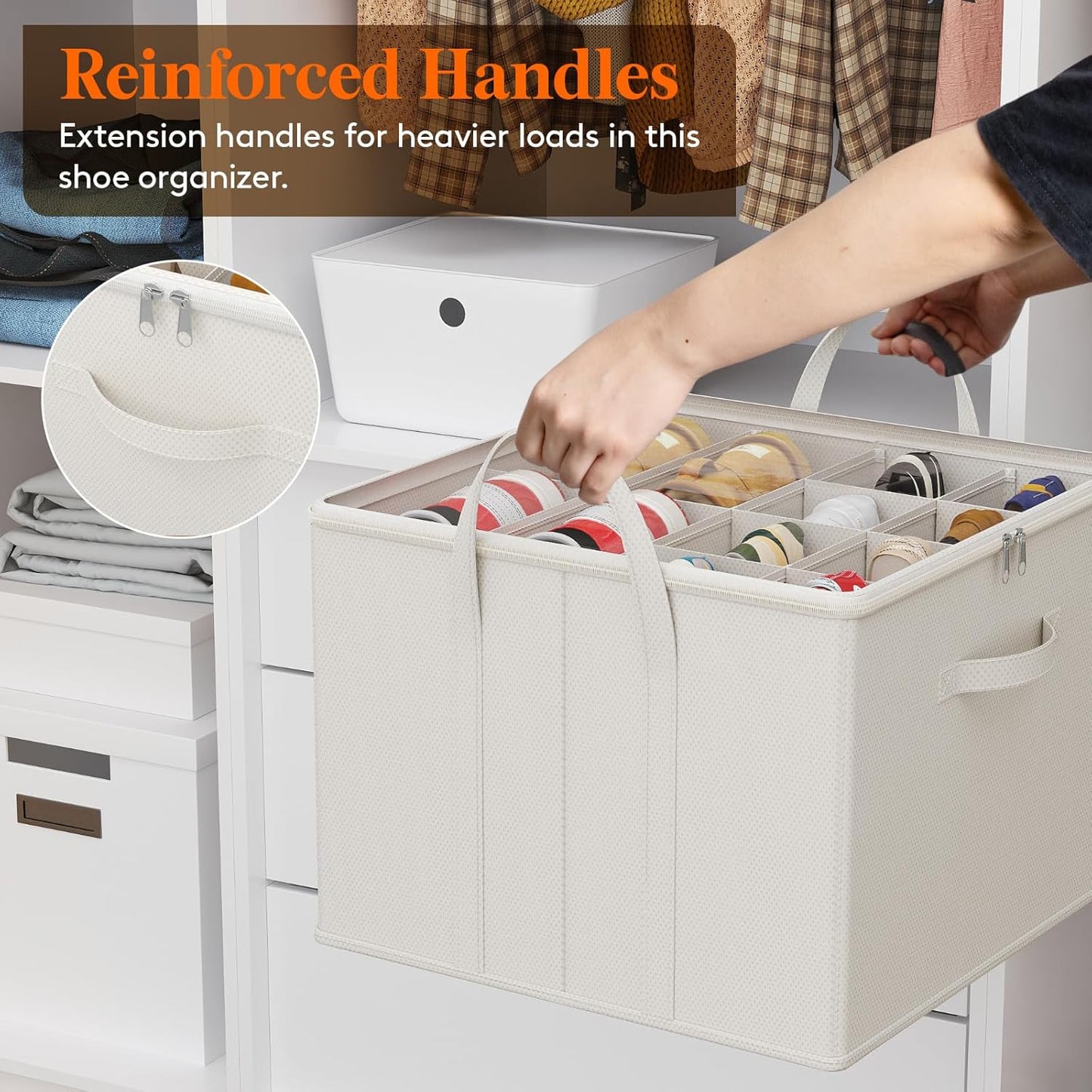 Lifewit Shoe Storage Organizer for Closet, Fits 12-16 Pairs, Large Shoe Box Storage Containers with Clear Cover and Reinforced Handles, Foldable Storage Bins Fits for Boots Heels Sneakers White