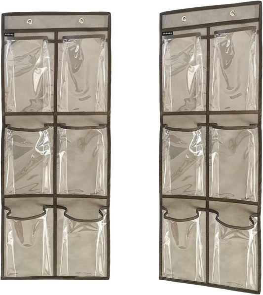 2 Packs Over The Door Hanging Closet Shoes Holder Organizer Shoe Storage Shoe Rack with 6 Pockets (Clear PVC Pockets)
