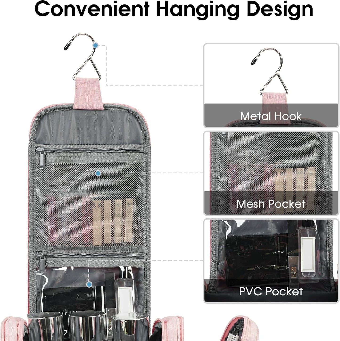 Narwey Hanging Toiletry Bag for Women Travel Makeup Bag Organizer Toiletries Bag for Cosmetics Essentials Accessories