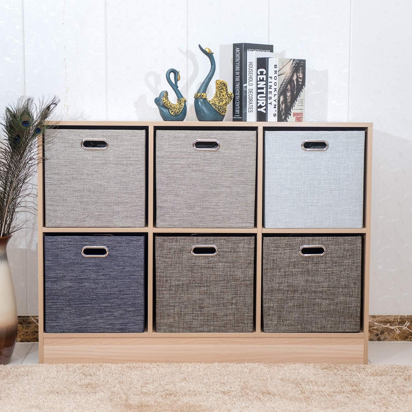 Foldable Storage Bins,13×13 Storage Cubes Basket Containers for Shelf Cabinet Bookcase Boxes,Thick Fabric Drawers - Set of 2, Coffee