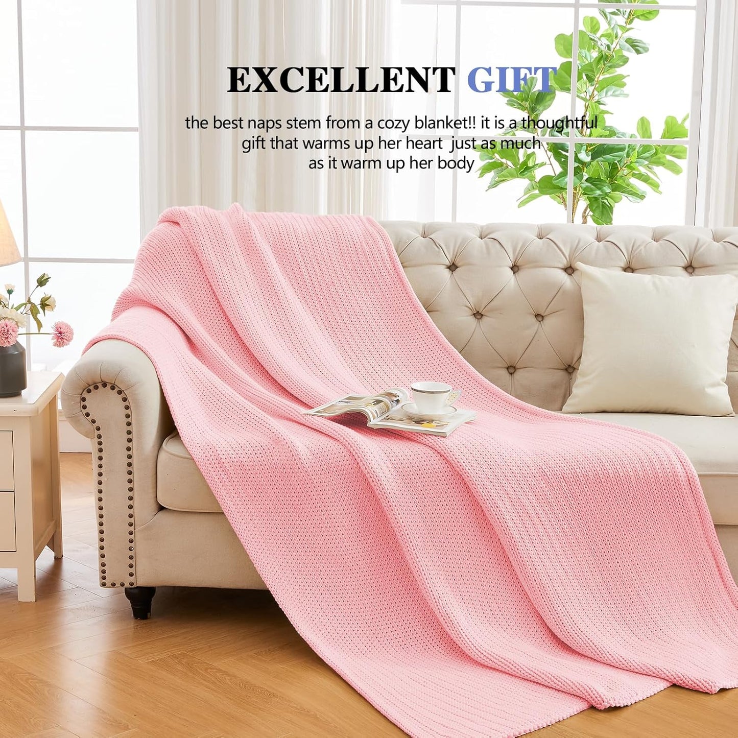 L'AGRATY Knitted Weighted Blanket - 60"x80" 20lbs Cooling Chunky Knit Heavy Blanket for Adults Braided Crochet Throw Thick Cable Yarn Knit Decorative No Beads Evenly Weighted Machine Washable