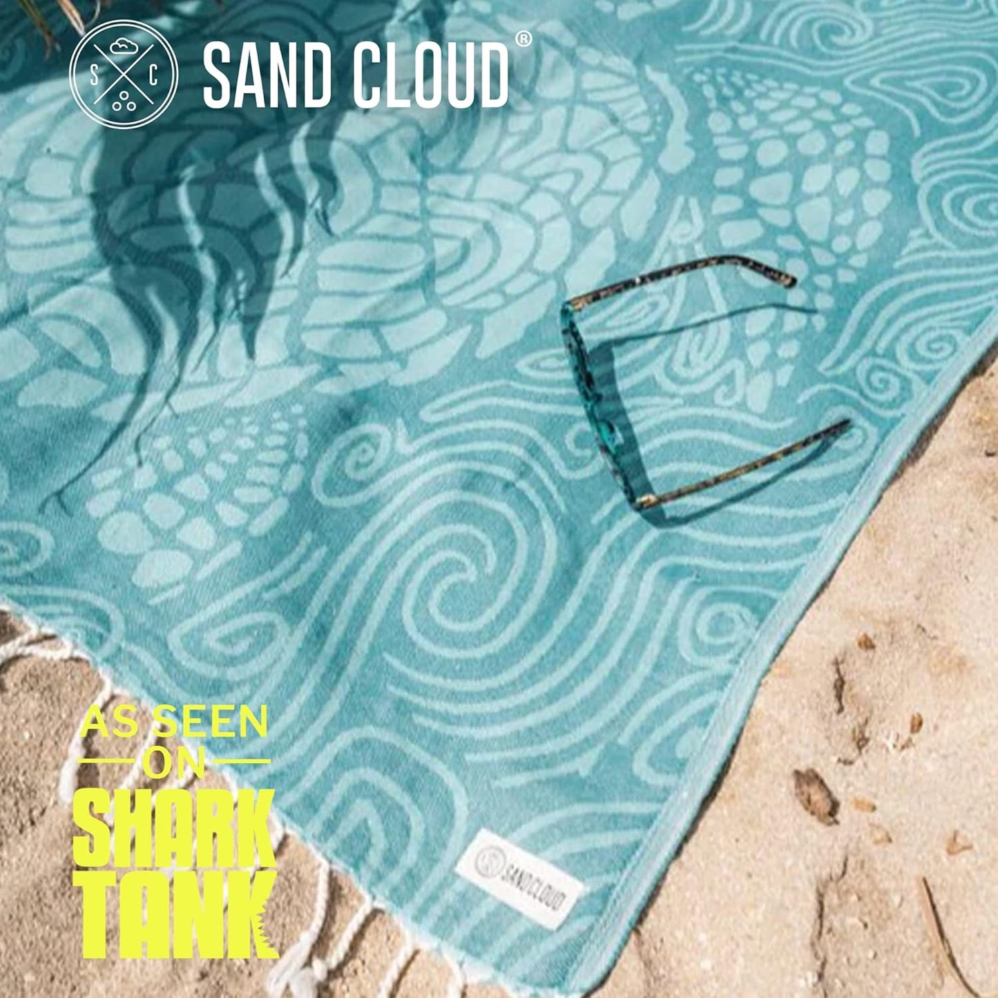 Sand Cloud Turkish Beach Towel - Sand Free - 100% Organic Turkish Cotton Yarn - Quick Dry Towel for Beach, Picnic, Blanket or Bath Towel - As Seen on Shark Tank - Marine Life (Swirl Turtle)