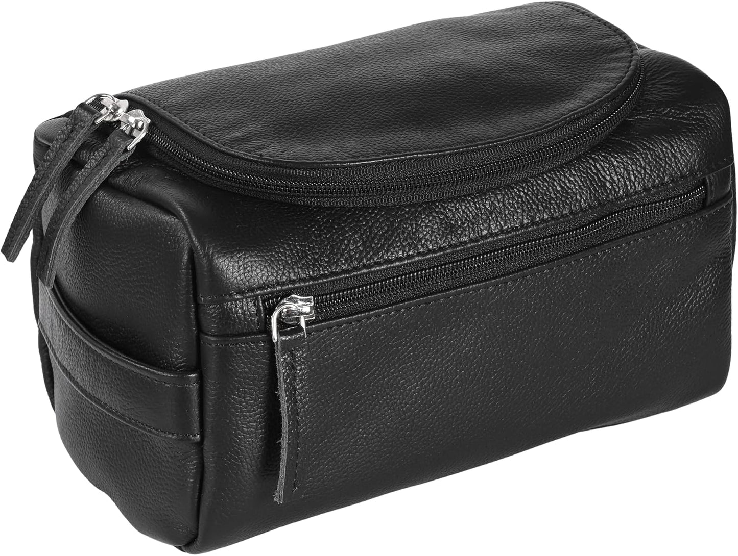 ELIZO Premium REAL Leather Toiletry Bag for Men Dopp Kitt Hanging Mens Toiletry Large TSA Toiletries Bag Shaving Grooming Bag Organizer Black