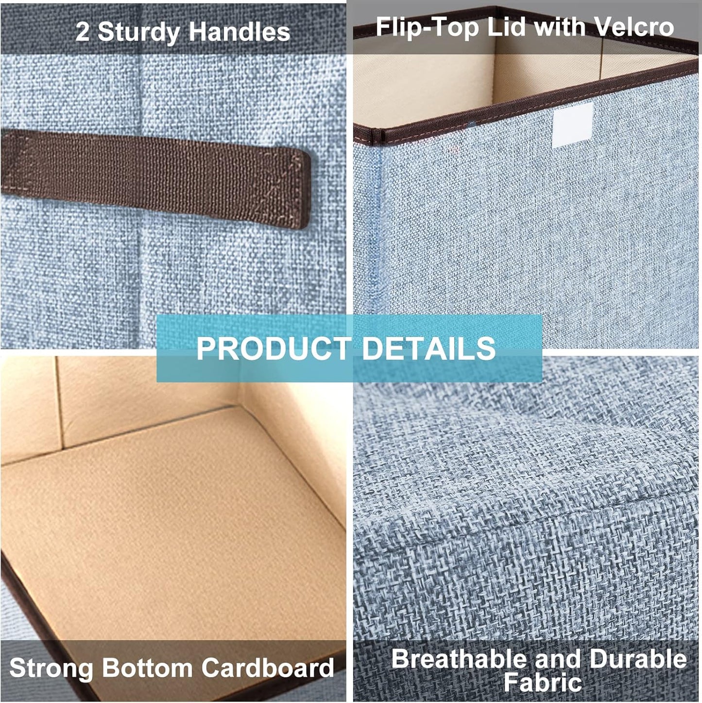 Foldable Storage Bins with Lids, Decorative Storage Baskets, Large Storage Boxes for Home, Office, Bedroom, Closet, Blue, Medium, 4 Pack 14.6 x 9.5 x 9.5”