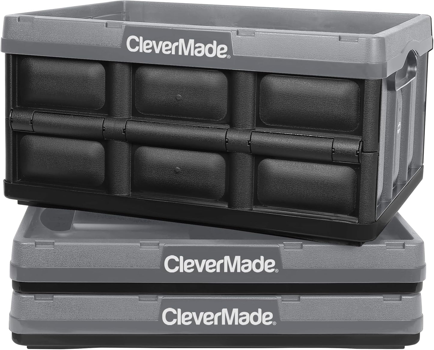 CleverMade Collapsible Storage Bins - Stone 3 Pack 32L - Stackable Containers Heavy Duty Capacity Folding Crates - Space-Saving for Home