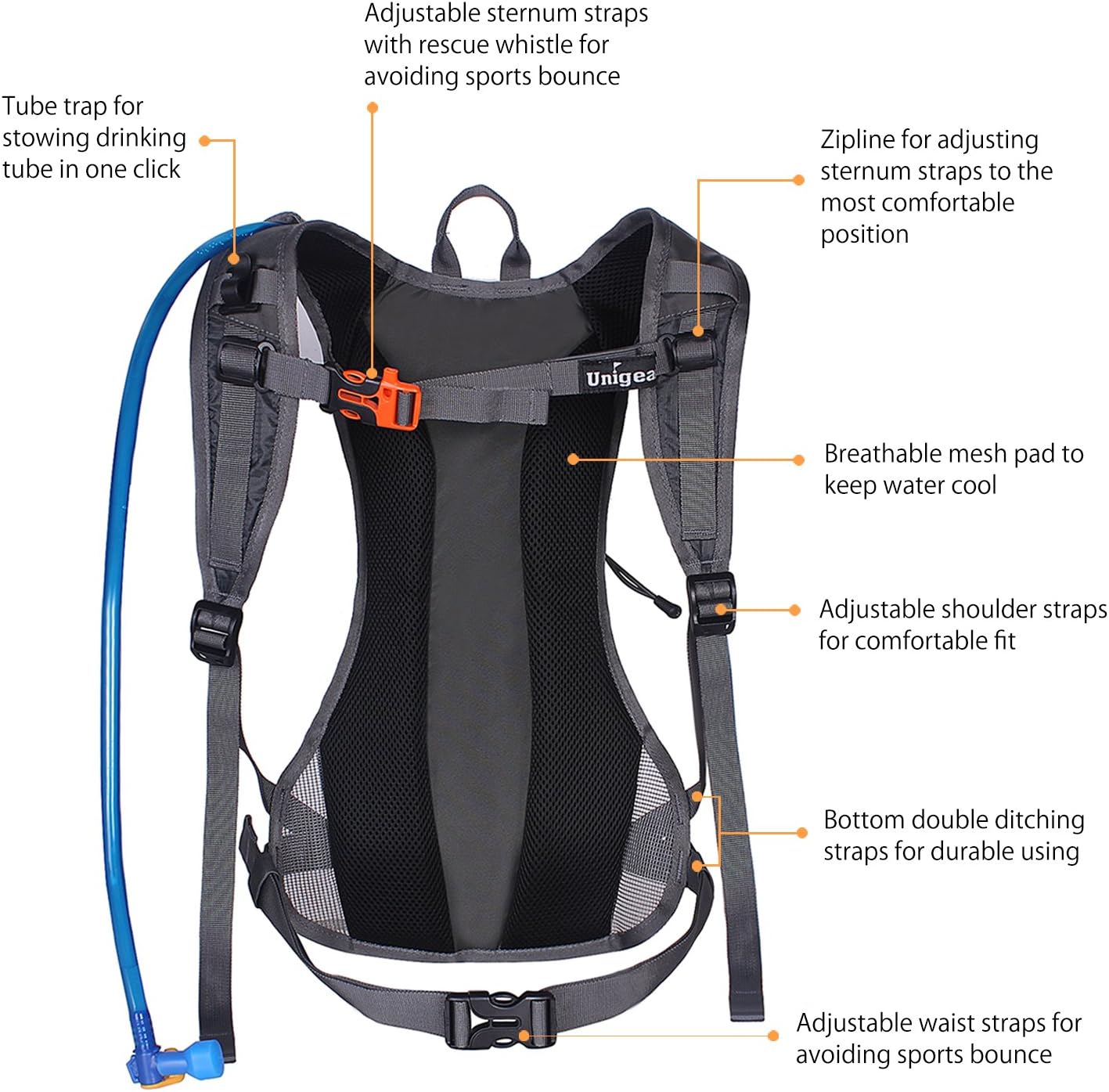 Unigear Hydration Pack Backpack with 70 oz 2L Water Bladder for Running, Hiking, Cycling, Climbing, Camping, Biking