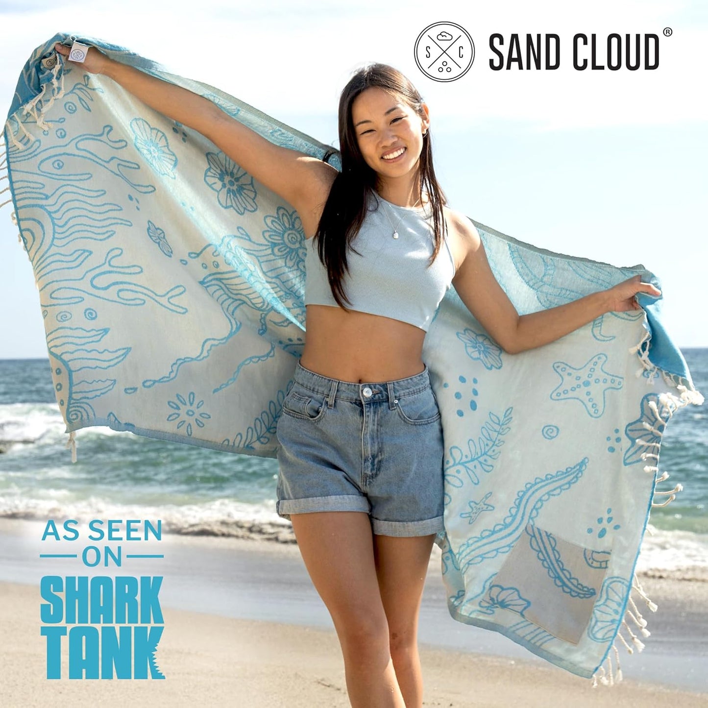 Sand Cloud Turkish Beach Towel - Sand Free - 100% Organic Turkish Cotton Yarn - Quick Dry Towel for Beach, Picnic, Blanket or Bath - As Seen on Shark Tank - Marine Life (Boho Octopus)