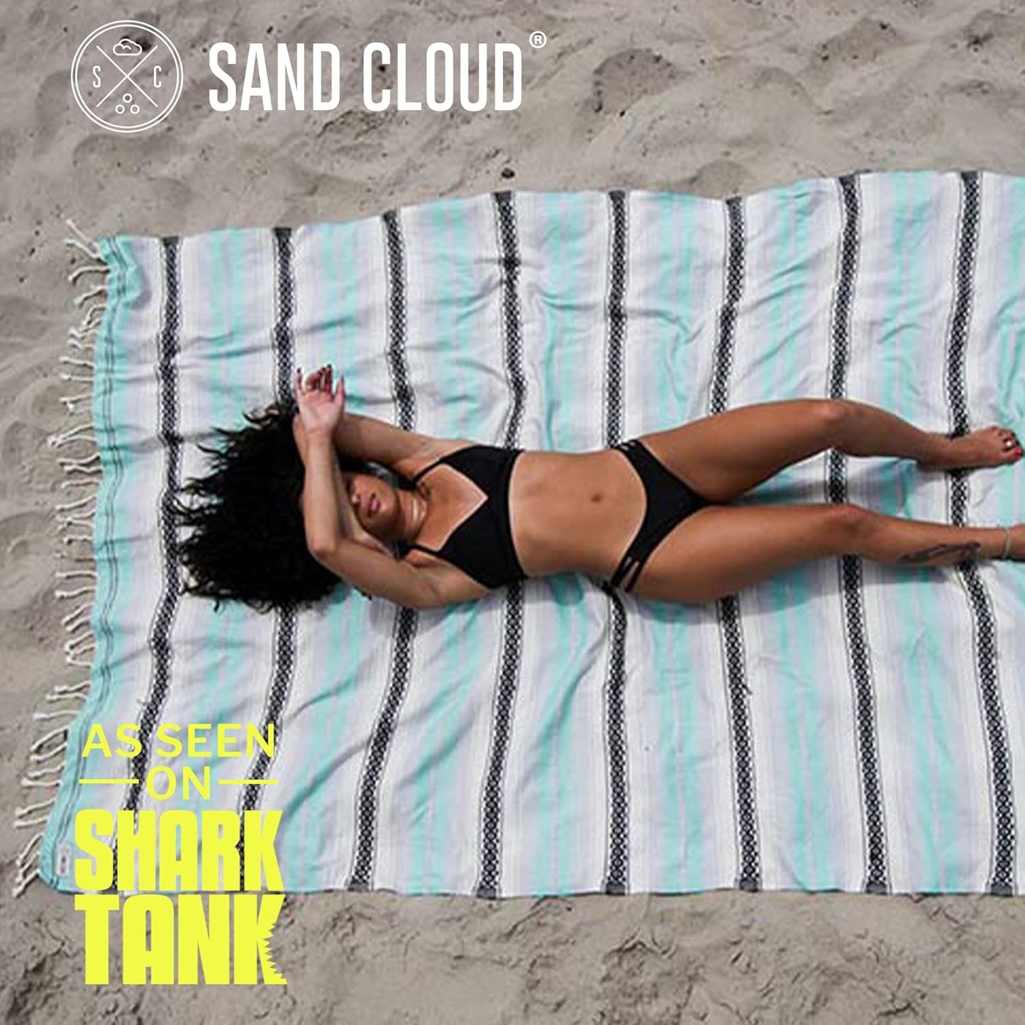 Sand Cloud Extra Large Turkish Beach Towel - Sand Free - 100% Organic Turkish Cotton Yarn - Quick Dry Towel for Beach, Picnic Blanket or Throw - As Seen on Shark Tank - Tie Dye (Mint Baja)