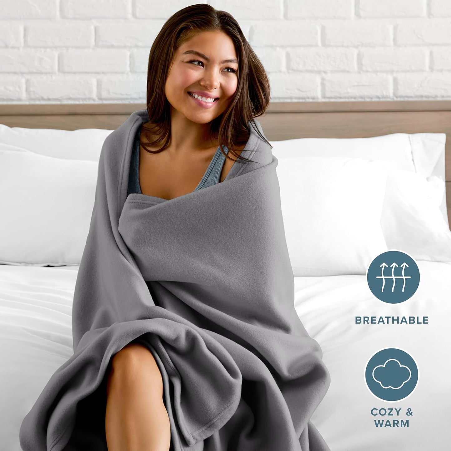 Bare Home Polar Fleece Blanket - Extra Long - Grey - Warm & Cozy - Premium Fleece Throw for Bed, Sofa, Camping, Travel and Cold Nights - Lightweight Blanket (Twin/Twin XL, Grey)