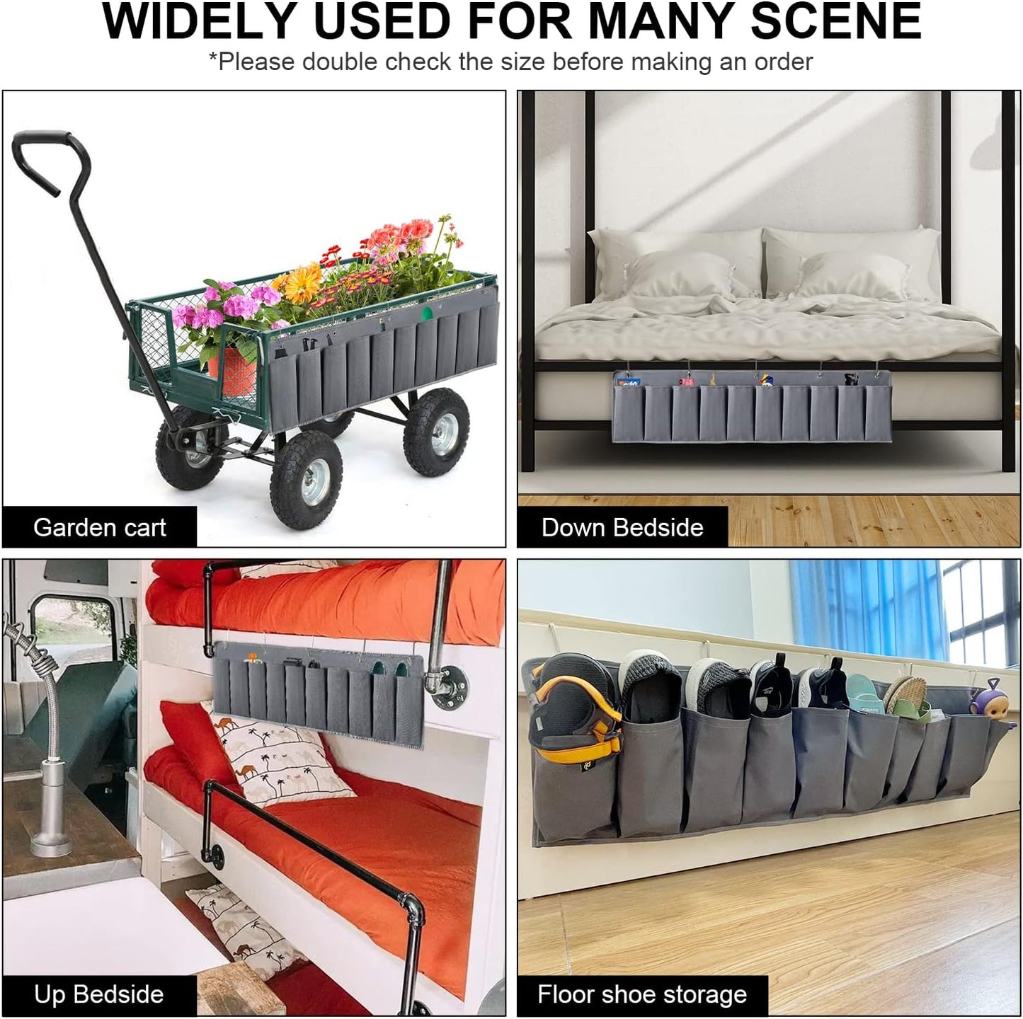 RV Shoe Pockets 10 Pockets Heavy Hanging Bedside Storage Organizer with Sturdy Hooks Storage Pockets Hangs on bed for Shoes Toys and Tool Accessories