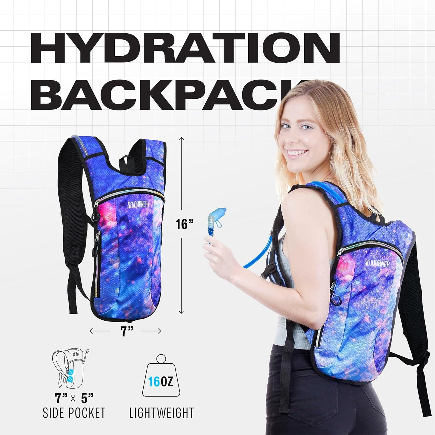 Sojourner Rave Hydration Pack - Hydration Backpack - Hydropack with 2L Bladder - Water Backpack for Festivals, Hiking, Running, Biking and More