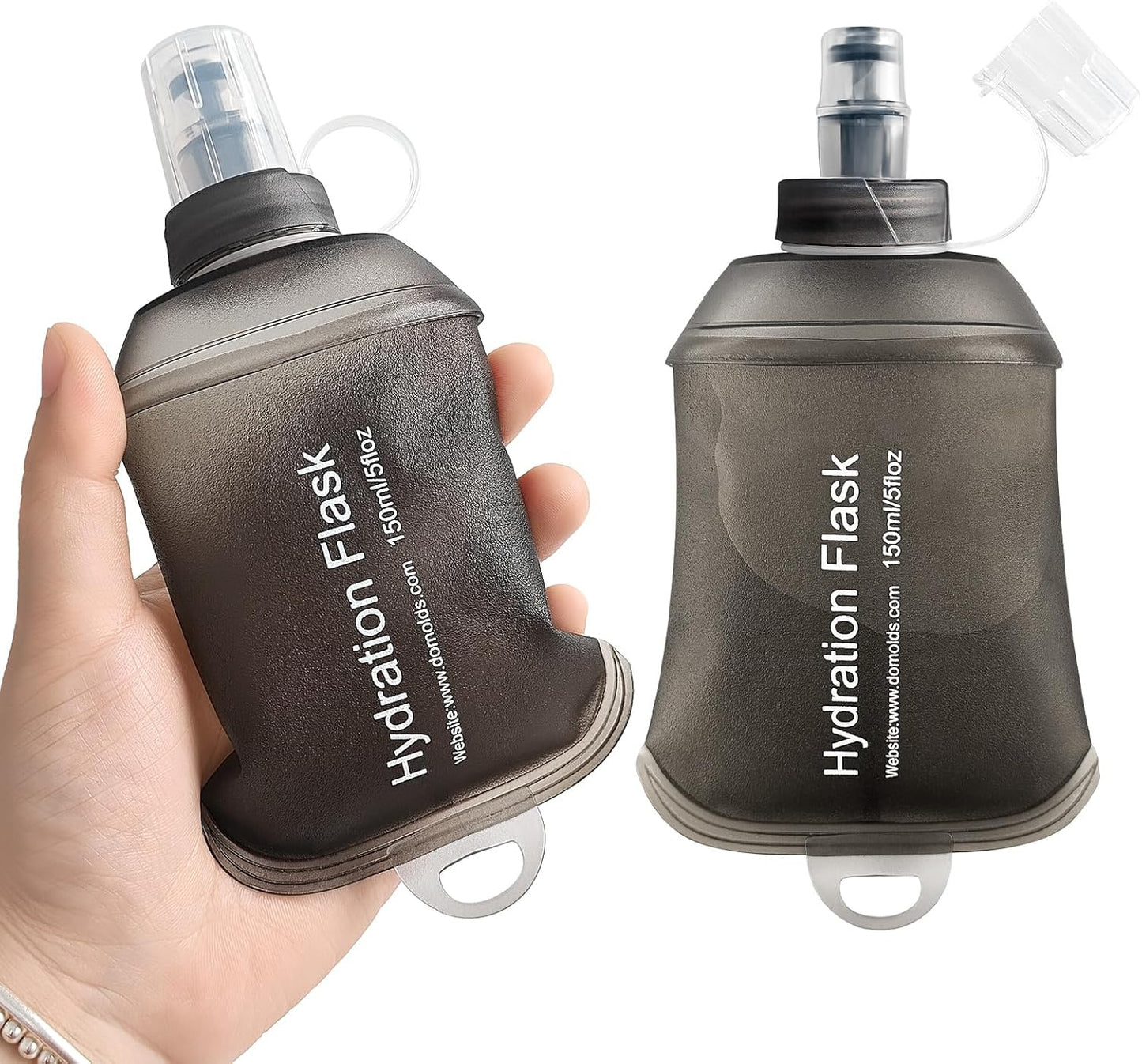 GYGYL Soft Flask, TPU Collapsible Soft Water Bottle for Hydration Pack, Running Vest, Leak-Proof Folding Water Bottle for Hiking Cycling Climbing Jogging-150ml Grey, 2pcs