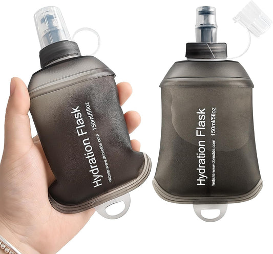 GYGYL Soft Flask, TPU Collapsible Soft Water Bottle for Hydration Pack, Running Vest, Leak-Proof Folding Water Bottle for Hiking Cycling Climbing Jogging-150ml Grey, 2pcs