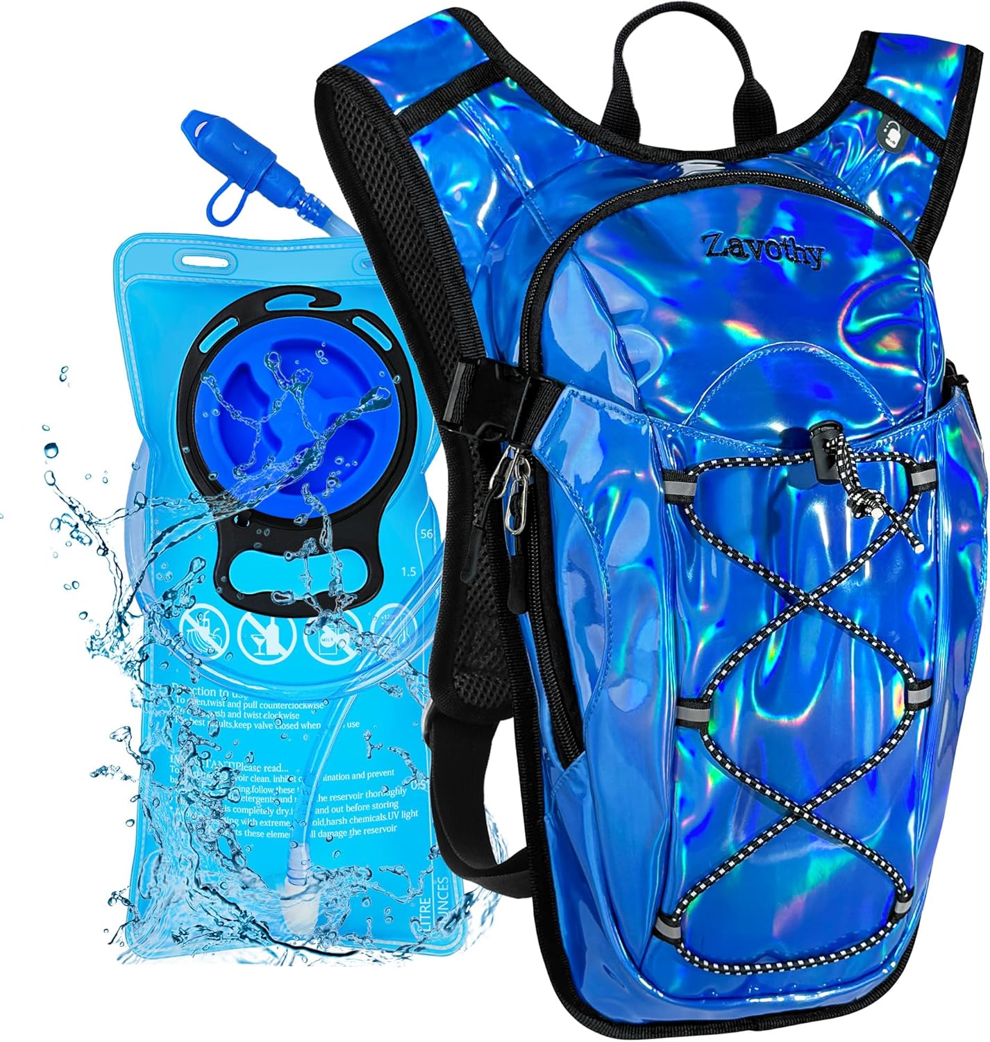 Reflective Hydration Backpack, Hydration Pack - Water Backpack with 2L/3L Hydration Bladder, Essential for Festivals - Rave Hydration Pack for Hiking, Running, Cycling, and Festivals