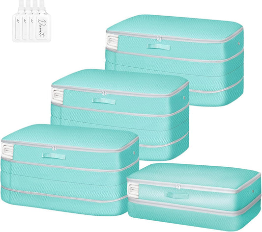 Comforter Storage Bag - Large Capacity Bedding Storage Bags Ultra Space Saving Self Compression Organizer, Washable Compression Bags for Storage Comforter Blanket Duvet Pillow, 4-Pack, Blue