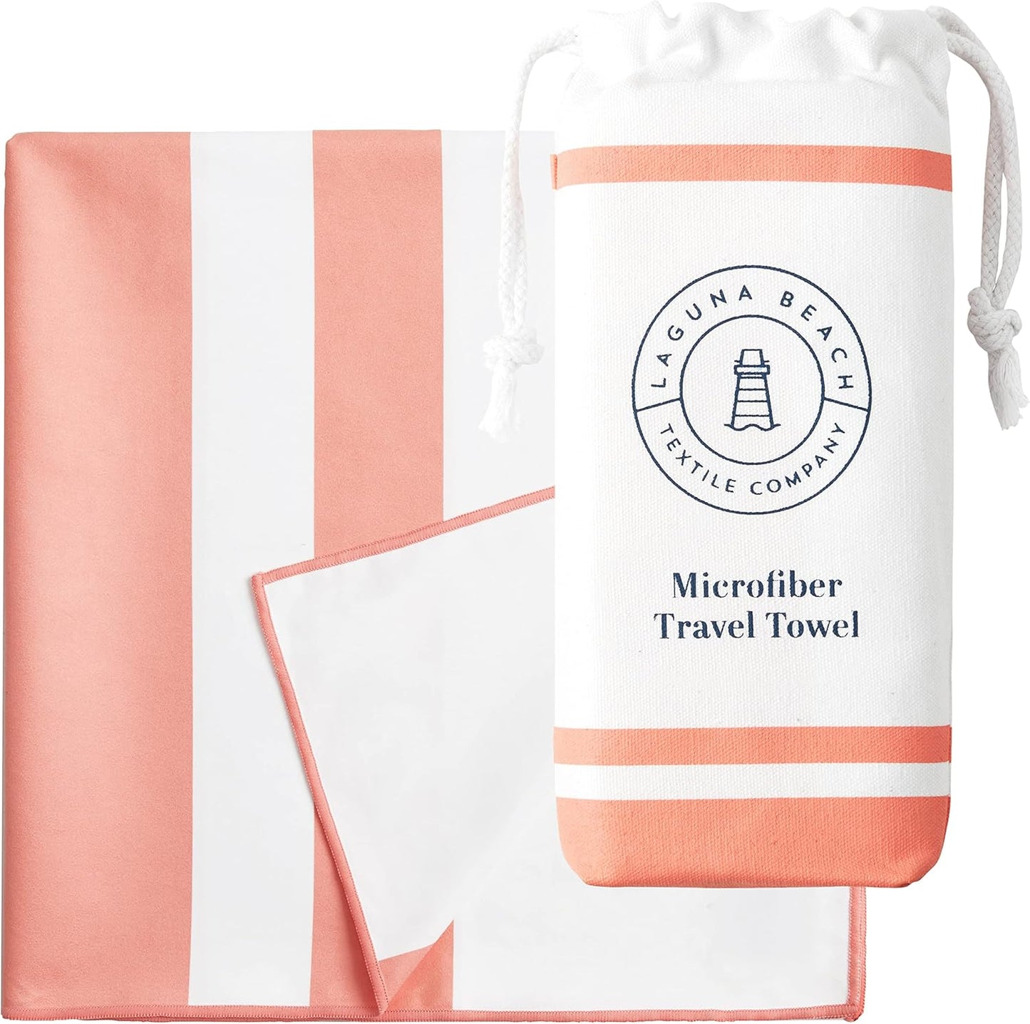 Coral Microfiber Beach Towel by Laguna Beach Textile Co - Sand Free, Light Weight Striped Pool Towel - Perfect for Yoga, Gym, Beach, Pool - Extra Large, 35" x 75"
