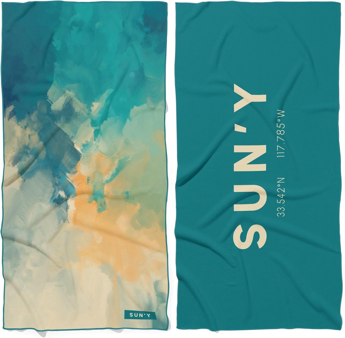 SUN'Y Waffle Microfiber Beach Towel – Sand Free, Quick Dry, Ultra Absorbent, Lightweight & Compact Travel Towel with Carry Bag - Large (63” x 31.5”), Laguna