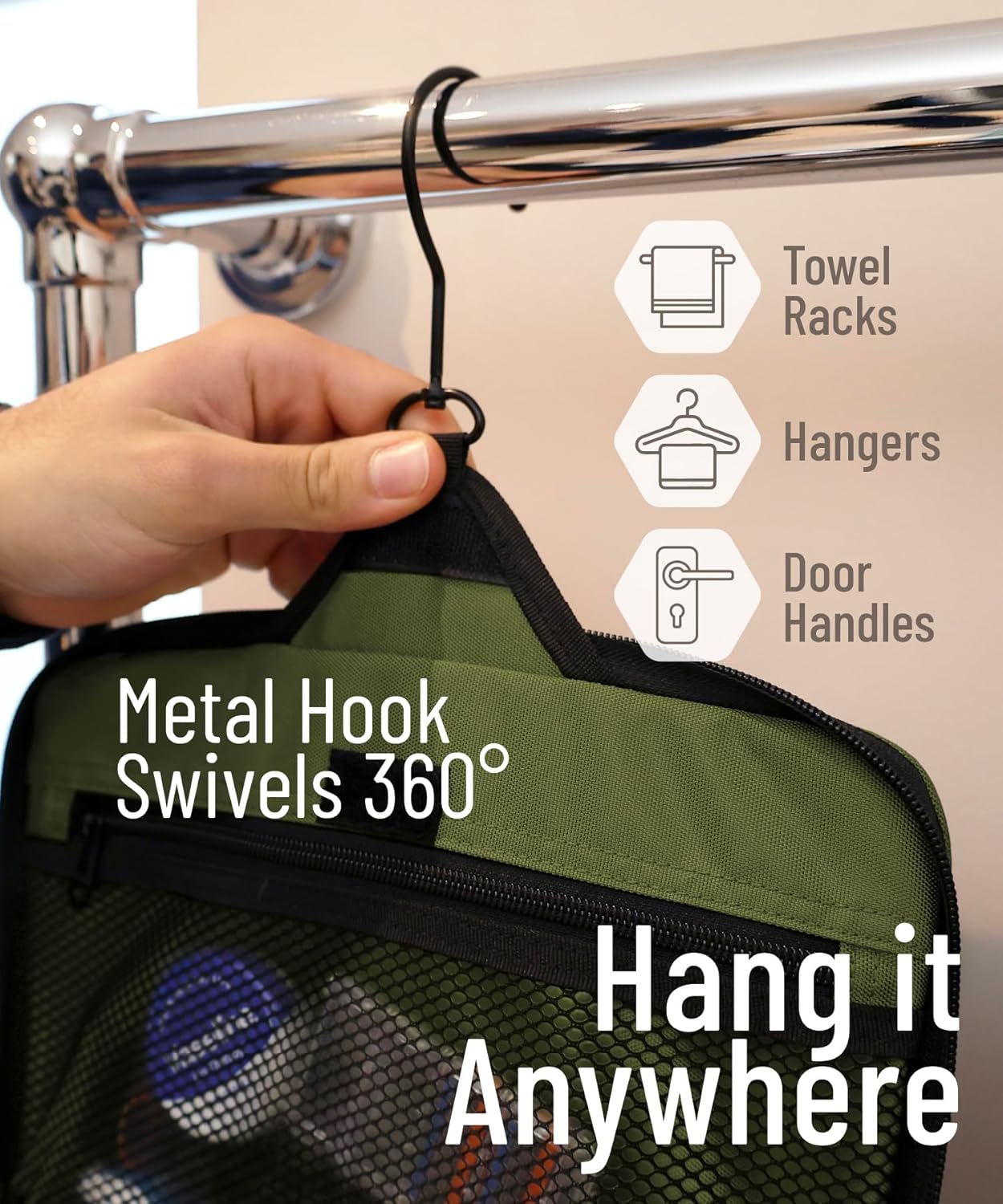 DD D&D Wanderlust D&D Hanging Travel Toiletry Bag for Men and Women. Extra Large Hanging Wash Bag Organizer with 10 Compartments, Zippers, XXL Metal Swivel Hook, Water-Resistant Nylon