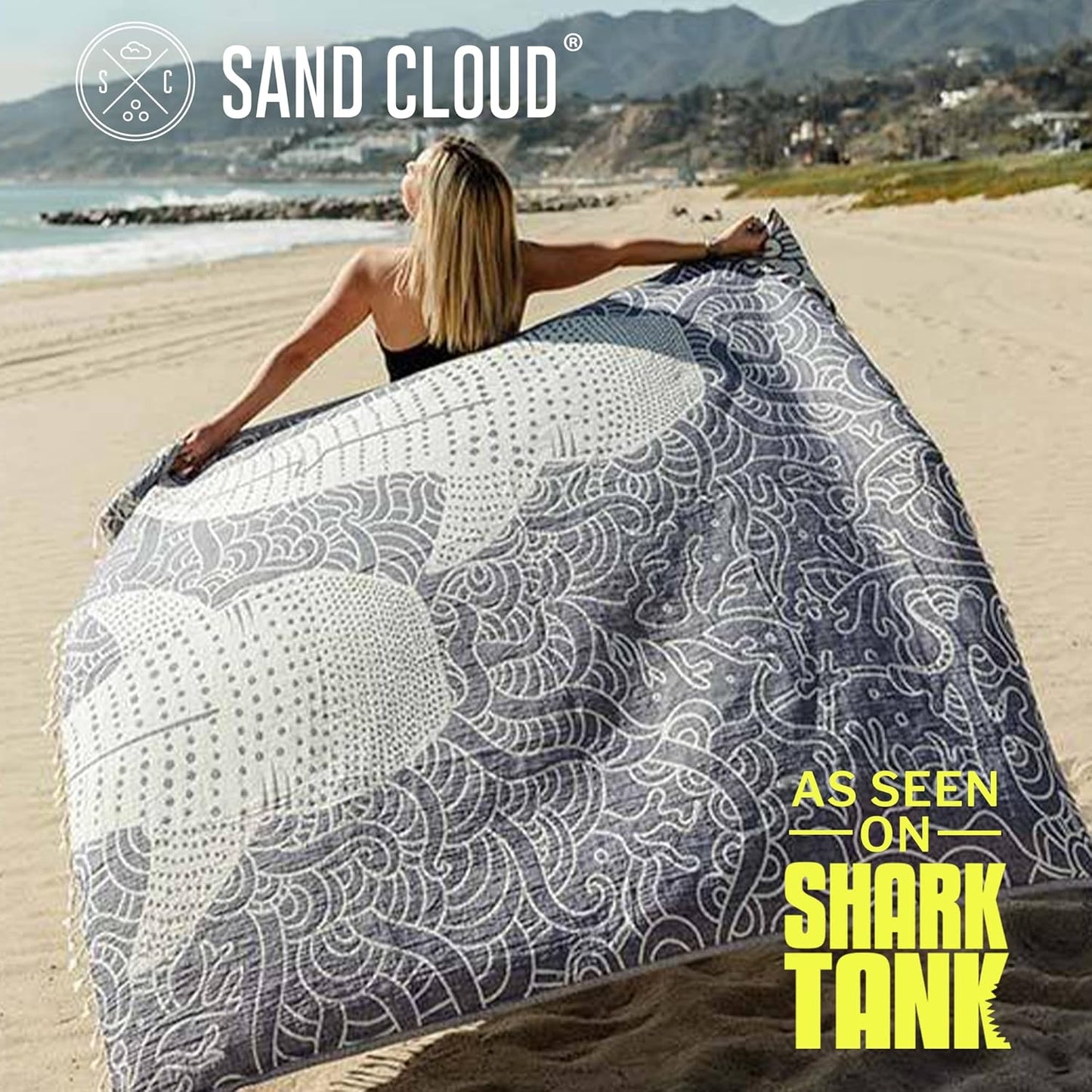 Sand Cloud Extra Large Turkish Beach Towel - Free 100% Organic Cotton Yarn Quick Dry for Beach, Picnic, Blanket or Bath As Seen on Shark Tank Marine Life (Whale XL)