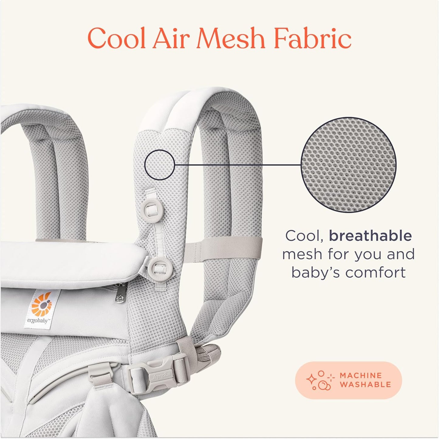 Ergobaby Omni Classic Baby Carrier Newborn to Toddler - Breathable Baby Carriers for Summer - All-Position Carrier with Lumbar Support (7-45 Pounds), Mesh, Natural Beige