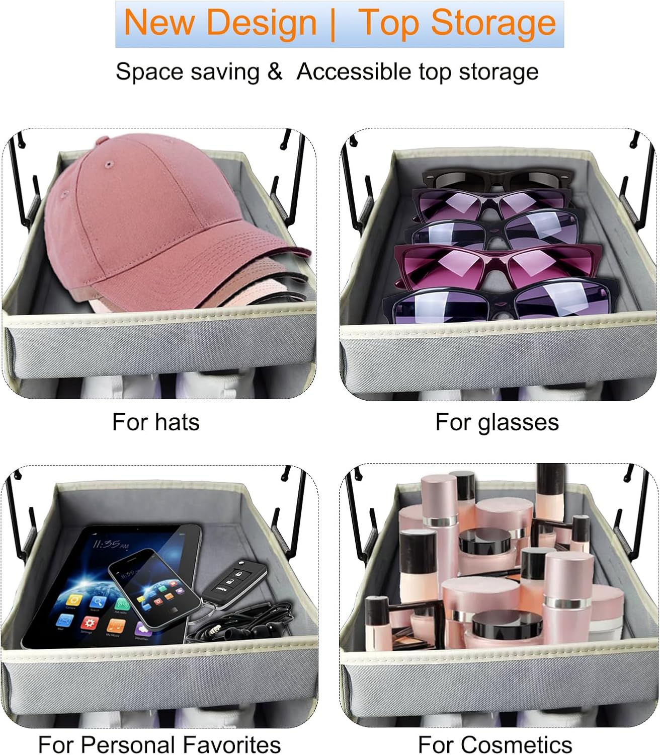 Large-Sized Hanging Shoe Organizer 10-Shelf, Sturdy Hanging Closet Organizer with 8 Side Pockets, Wider Hanging Shelves for Storage Shoes Clothes Jeans Shirts Toys, Grey