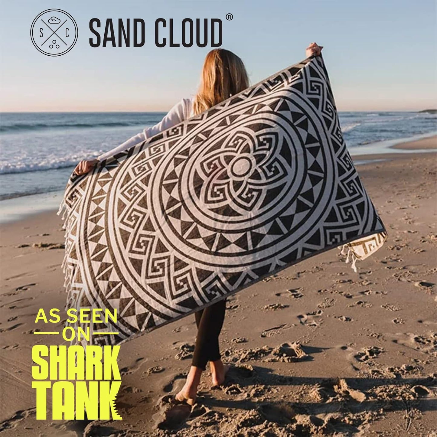 Sand Cloud Turkish Beach Towel - Sand Free - 100% Organic Turkish Cotton Yarn - Quick Dry Towel for Beach, Picnic Blanket or Throw - As Seen on Shark Tank - Mandala (Dark Grey)