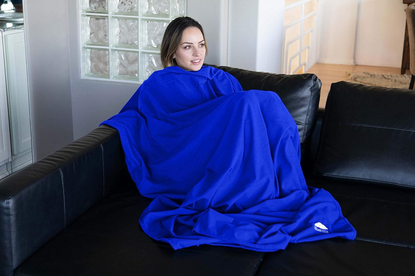 BlueHills Ultra Compact Travel Blanket 2 Pack Large Soft Cozy Portable Blanket Sheet with Carry Case and for Flight Airplane Car Layover Camping Hotel Blue C205-2PK-Royal