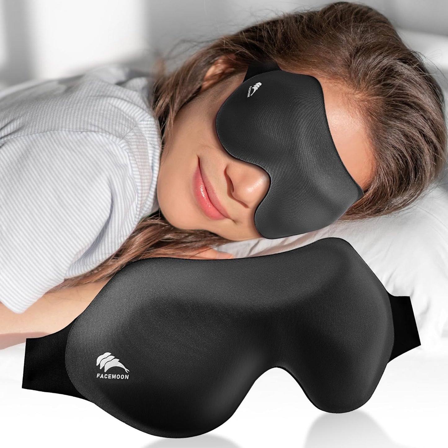 Eye Masks for Sleep Light Blocking: Lightweight 3D Contoured Eye Mask for Lash Extensions - Adjustable Strap Washable Zero Pressure - Perfect for Men Women Airplane Travel Yoga Meditation (Black)