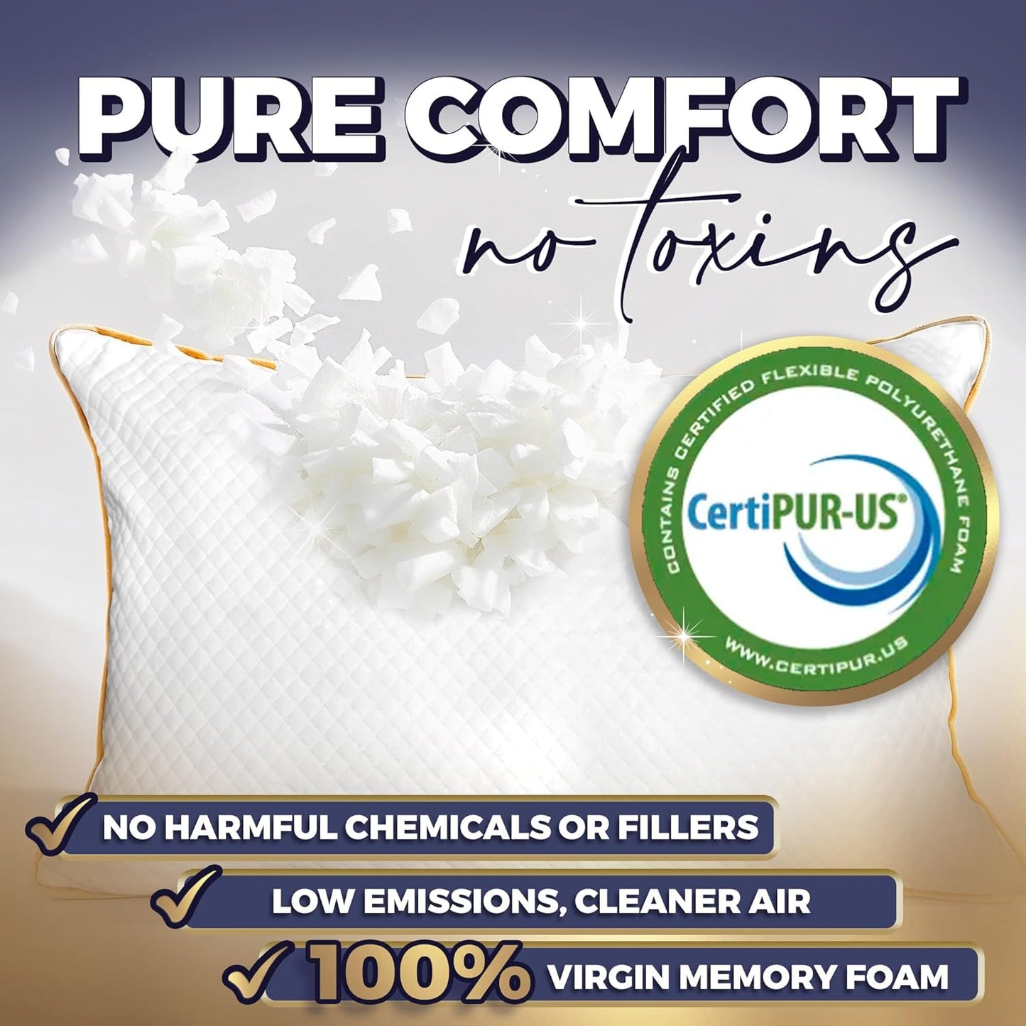 Royal Therapy King Memory Foam Pillows - Shredded Memory Foam Pillow for All Sleep Positions - Medium Firm Pillow with Adjustable Loft - Bamboo-Derived Rayon Cover - CertiPUR-US & Oeko-TEX Certified