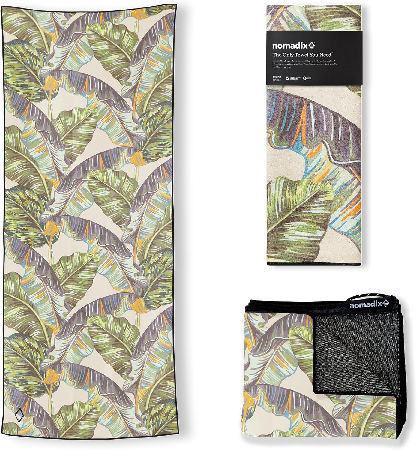 Nomadix Original Towel - Perfect for Beach, Pool, Travel, Camping, Yoga - Made with Recycled Materials - Super Absorbent - Sand Resistant - Banana Leaf Green - 72.5x30